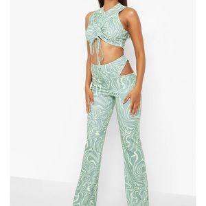 Boohoo Marble Print Rib Knitted Flared Co-ord